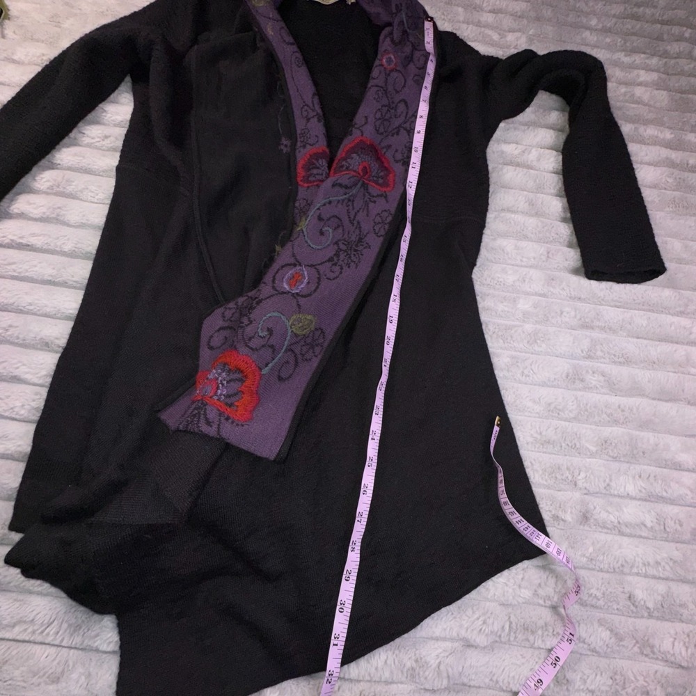 Peruvian‎ Link Alpaca Collection Sweater Womens Large Cardigan Black Floral Knit - Picture 10 of 11